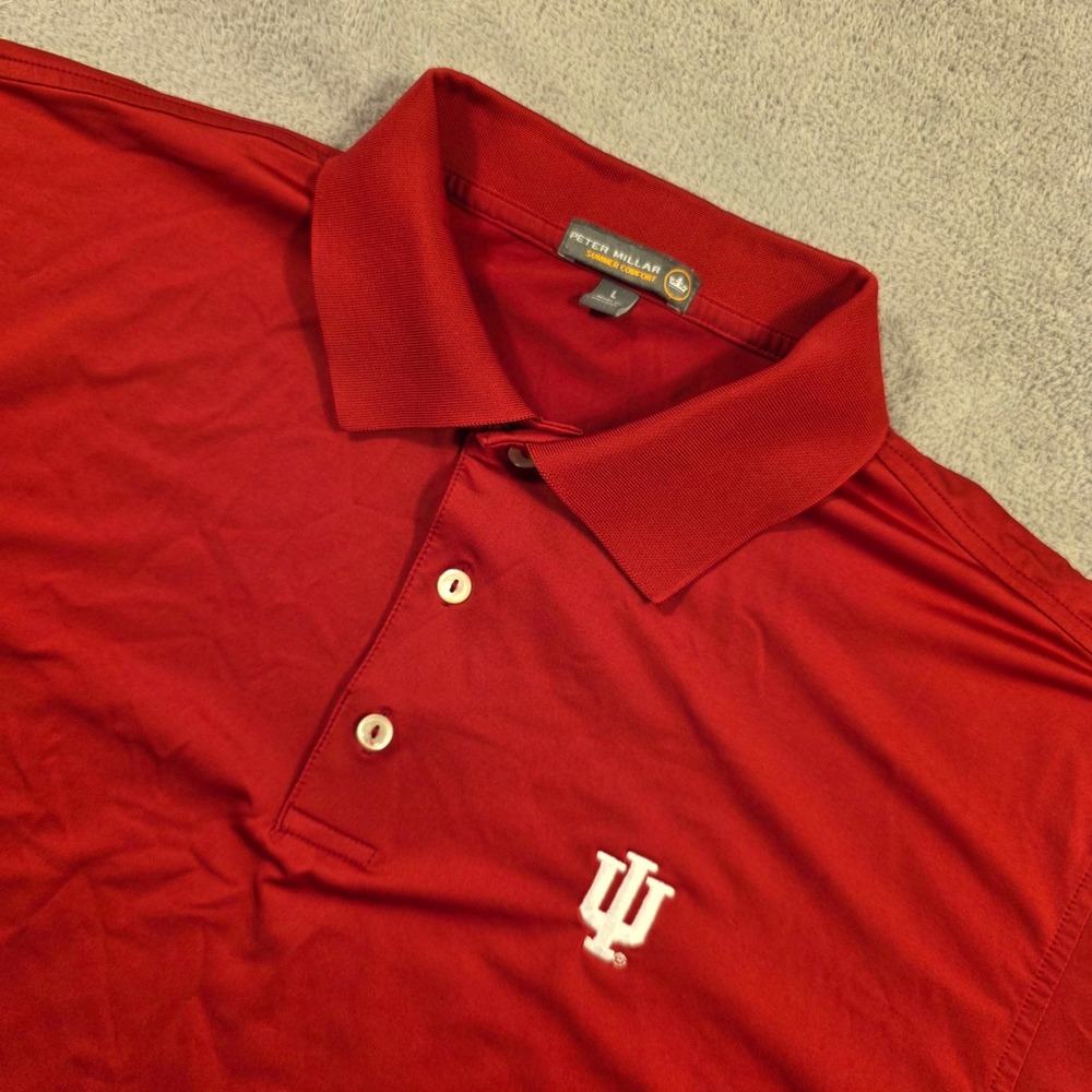 Peter Millar Polo Shirt Mens L Red Indiana University IU Summer Comfort Gorpcore